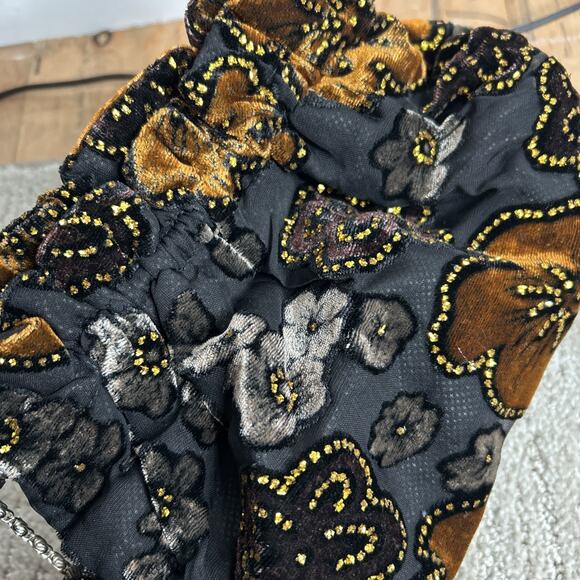 Brown, Black, Copper Floral Velvet Purse with Glitter Details and Satin Lining - Picture 9 of 9